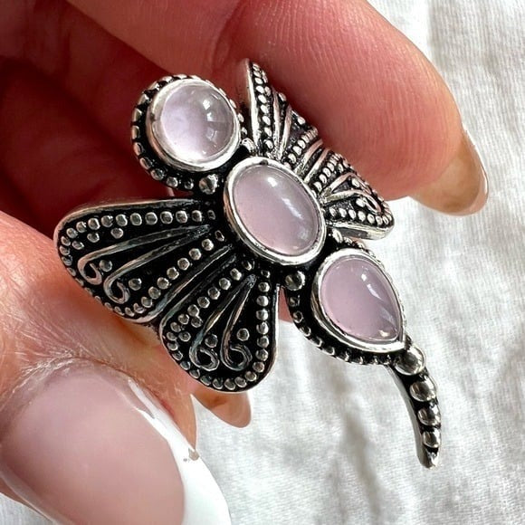 925 Self Realization Rose Quartz Dragonfly Ring 10