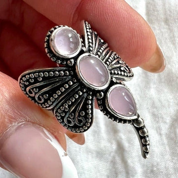 925 Self Realization Rose Quartz Dragonfly Ring 10