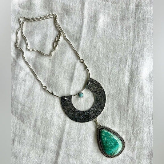 925 Ornate Chrysocolla + Larimar Necklace Pendant