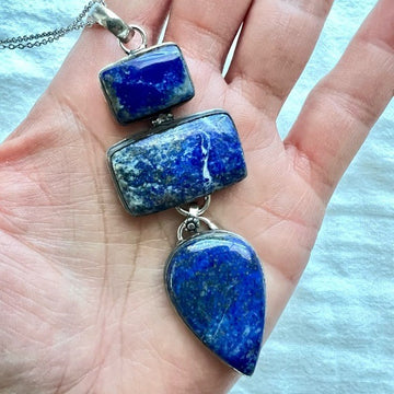 925 Stunning Triple Lapis Lazuli Pendant Necklace