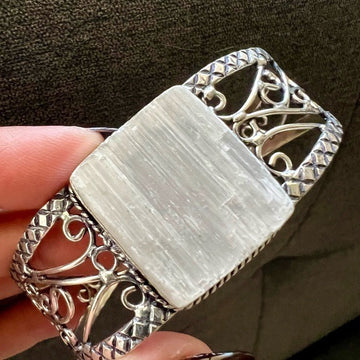 925 RAW Selenite Crystal Charging Cuff Bracelet