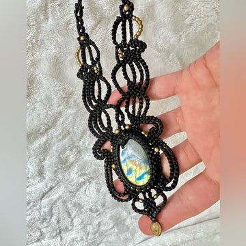 Handwoven HEMP Flash Labradorite Necklace