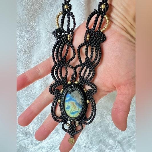 Handwoven HEMP Flash Labradorite Necklace