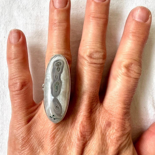 925 Earth Vein Moss Agate Dendrite Ring 7.25