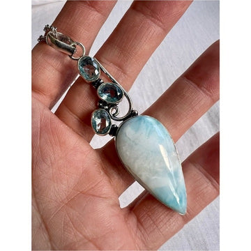 925 Caribbean Larimar + Sky Blue Topaz Pendant Necklace