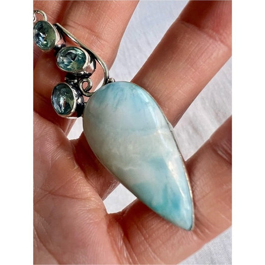 925 Caribbean Larimar + Sky Blue Topaz Pendant Necklace