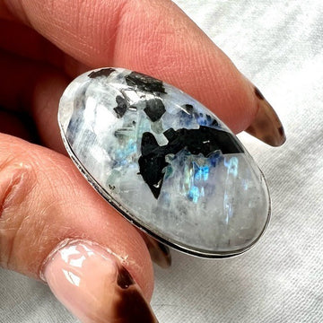 925 Multiple Flash Moonstone w/ Black Tourmaline! 8