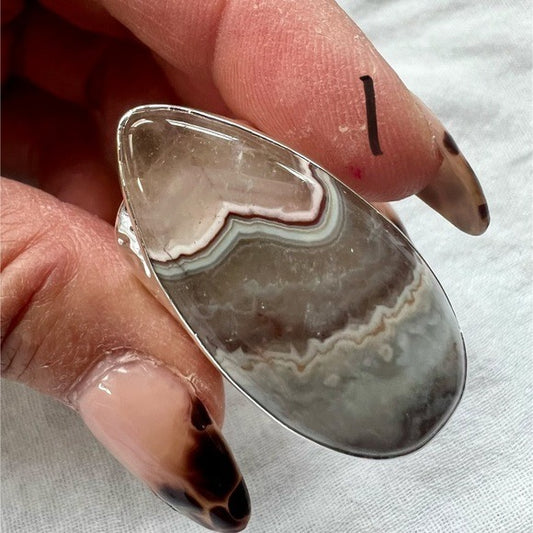 925 MASSIVE Crazy Lace Agate Ring 7 8