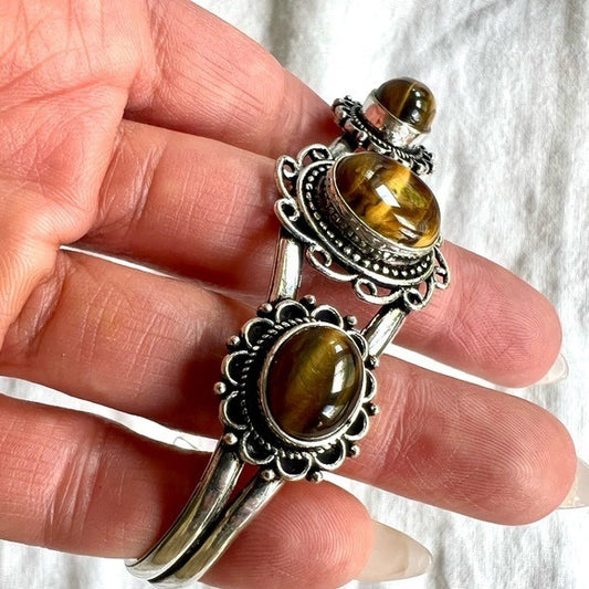 925 Solar Chakra Courage! Triple Tigers Eye Bracelet Cuff