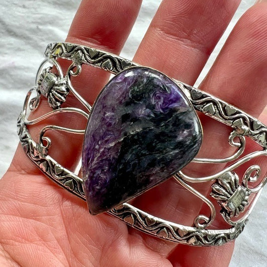 925 Third Eye Chakra Insight Charoite Cuff Bracelet