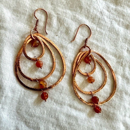 COPPER! Triple Hoop Carnelian Earrings