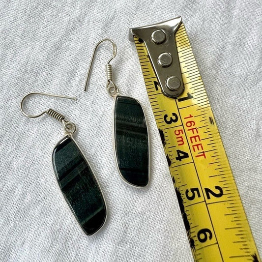 925 Blue Black TIGERS EYE Earrings