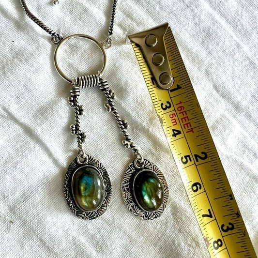 925 Stunning Flash Labradorite Lariat Style Necklace