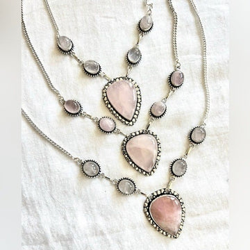 925 You Choose! Stunning 5 Stone Rose Quartz Necklace