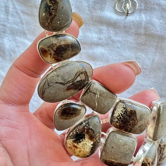925 Truth Stone GODDESS Dragon Septarian Bib Collar Necklace