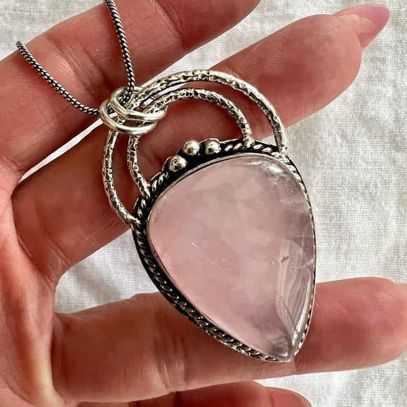 925 Rose Quartz Unconditional Love Pendant Necklace