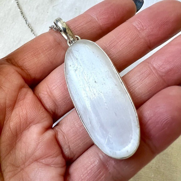 925 Selenite Gypsum Crystal Charging Necklace
