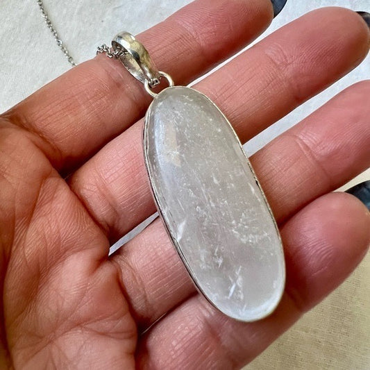925 Selenite Gypsum Crystal Charging Necklace