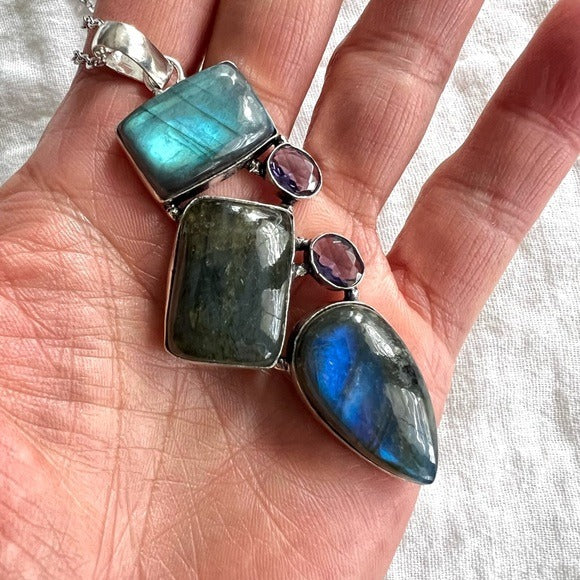 925 Transcend Multi Flash Labradorite Pendant Necklace