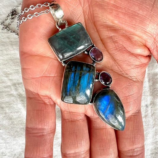 925 Transcend Multi Flash Labradorite Pendant Necklace