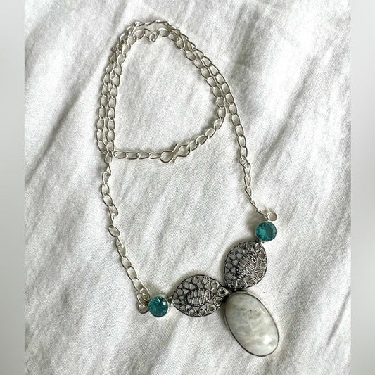 925 Moon Energy Moonstone + Swiss Topaz Necklace Pendant