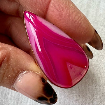 Copper PINK BANDED AGATE Teardrop Ring 10.25