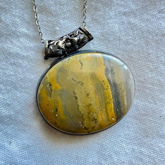 925 Bumble Bee Jasper Pendant Necklace