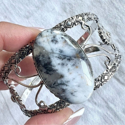 925 Chakra Balance Dendritic Agate Cuff Bangle