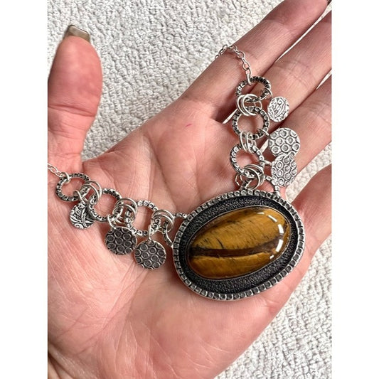 925 Bohemian Tigers Eye Dragons Eye Necklace