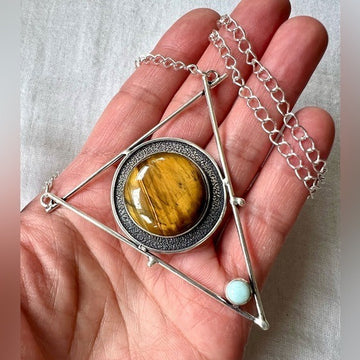 925 OOAK Tiger’s Eye + Larimar Geometric Necklace