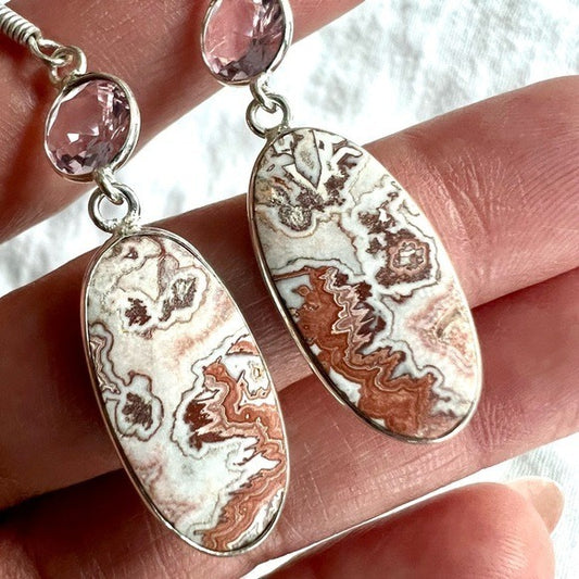 925 GORGEOUS Crazy Lace Agate Earrings
