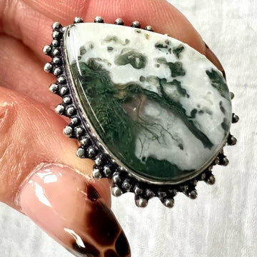 925 Mother Earth Moss Tree Agate Ring 7.5