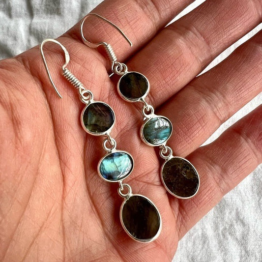 925 Feminine Dainty Flash Labradorite Dangle Earrings