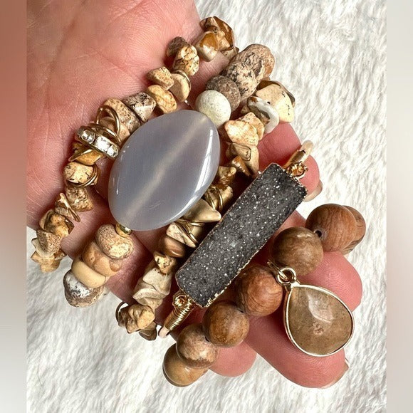 5 Bracelet Set! Picture Jasper Druzy Mala Stack *ROOT CHAKRA Activation*