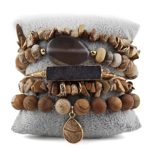 5 Bracelet Set! Picture Jasper Druzy Mala Stack *ROOT CHAKRA Activation*