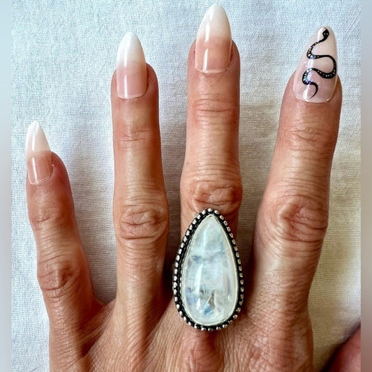 925 WOW !! Etheric FLASH MOONSTONE Ring 8.25