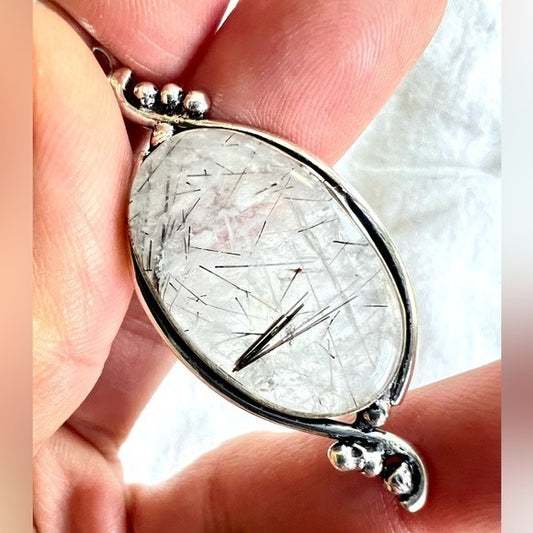 925 Yin Yang Tourmalated Quartz Pendant Necklace
