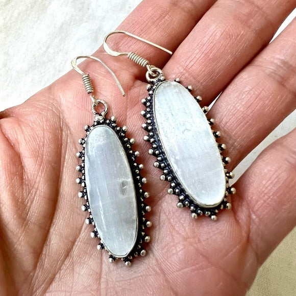 925 Crystal Charging SELENITE Gypsum Earrings