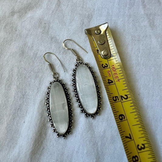 925 Crystal Charging SELENITE Gypsum Earrings