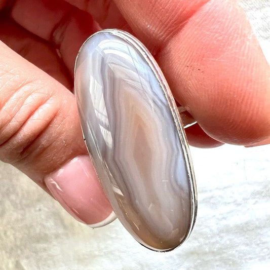 925 Elegant Polished Lace Agate Ring 7.75