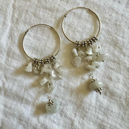 925 Gorgeous Rainbow Moonstone Dangle HOOP Earrings
