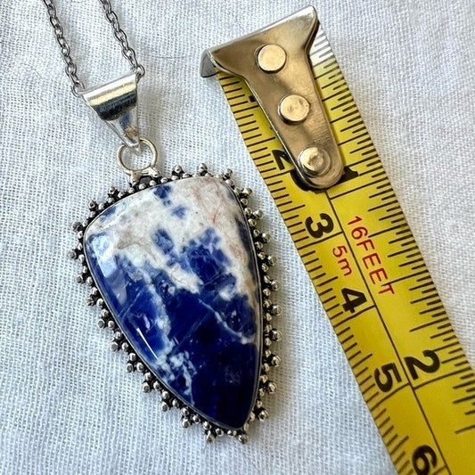 925 Spiritual Sodalite Boho Detail Pendant Necklace