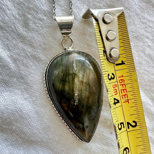 925 Golden Flash Labradorite Pendant Necklace