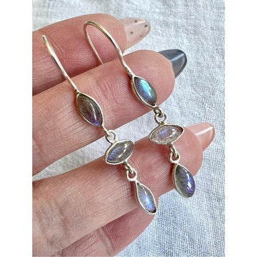 925 Dainty Flash Labradorite Dangle Earrings
