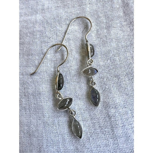 925 Dainty Flash Labradorite Dangle Earrings