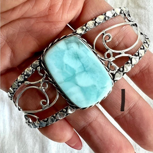 925 GORGEOUS Caribbean Larimar Cuff Bracelet