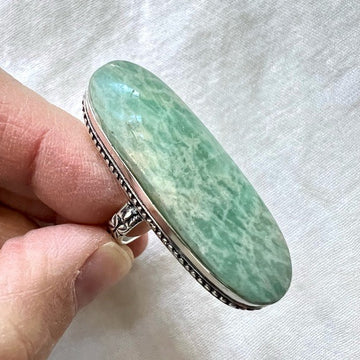 925 Long STUNNING Amazonite Ring w/ Stamped Band 8