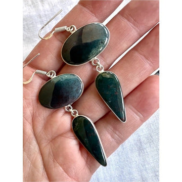 925 Dragons Blood Bloodstone Long Dagger Earrings