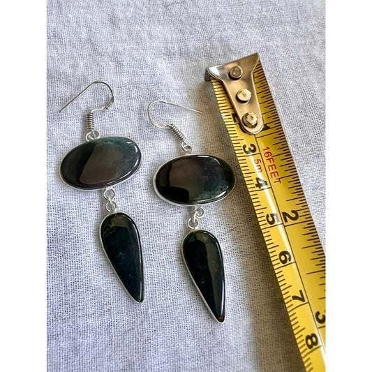 925 Dragons Blood Bloodstone Long Dagger Earrings