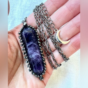 Powerful DT HUGE AMETHYST Crescent Moon Necklace Pendant 4